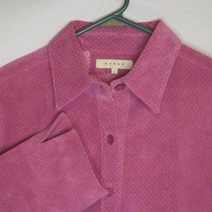 Sorbe Magenta Suede Mesh Button Up Top Size L